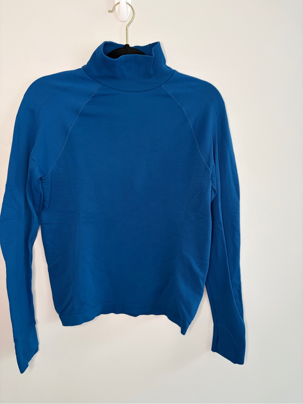 Athleta Ribbed Royal Teal Blue Fitted Mock Turtleneck Pullover